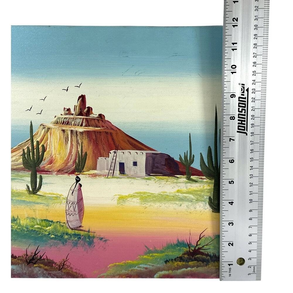 Vintage Estrada Original Painting Southwest Desert Cactus Native Adobe 16x12 - Picture 6 of 7